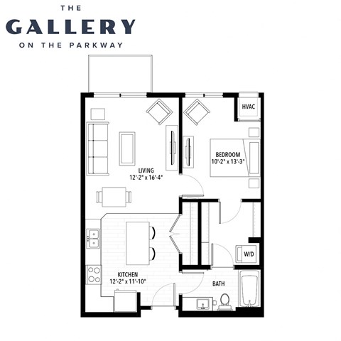 Floor plan for 1 bed, 1 bath, 711 sqft